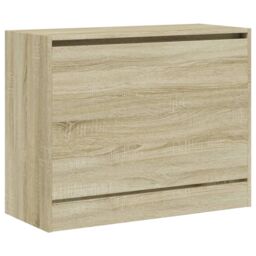 Berkfield Home Shoe Cabinet Sonoma Oak 80x34x63 cm Engineered Wood in Brown - Size: 80 x 34 x 63 cm - thumbnail 4