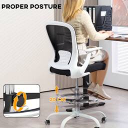 STILVORA Draughtsman Chair with Flip-up Armrests & Foot Ring in Black - thumbnail 8