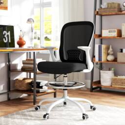 STILVORA Draughtsman Chair with Flip-up Armrests & Foot Ring in Black - thumbnail 2