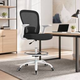 STILVORA Draughtsman Chair with Flip-up Armrests & Foot Ring in Black