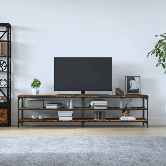 Berkfield Home TV Cabinet Smoked Oak 200x30x50 cm Engineered Wood & Metal in Brown - Size: 200 x 30 x 50 cm - image 1