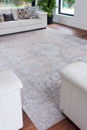 Kukoon Beige Vintage Distressed Washable Flatweave Pile Living Room Area Rug - Size: 80 cm x 300 cm