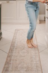 Kukoon Beige Vintage Distressed Washable Flatweave Pile Living Room Area Rug - Size: 80 cm x 300 cm - thumbnail 9