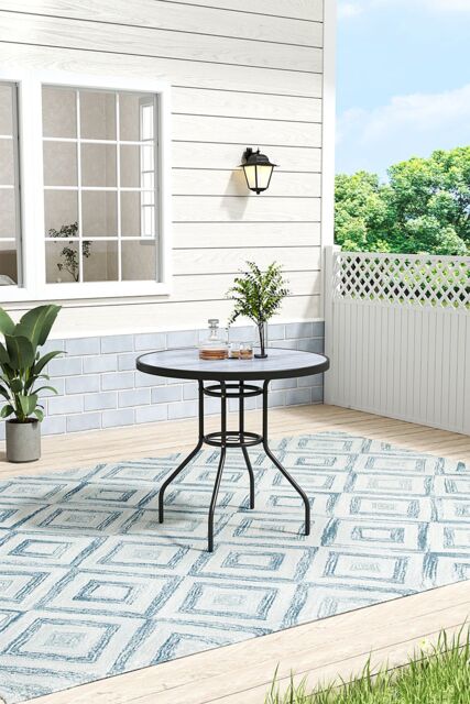 H&O Direct Round Tempered Glass Garden Coffee Table in Grey - image 1