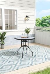 H&O Direct Round Tempered Glass Garden Coffee Table in Grey - thumbnail 1