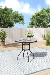 H&O Direct Round Tempered Glass Garden Coffee Table in Grey - thumbnail 3