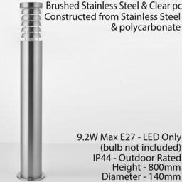 Loops Outdoor Garden Bollard Light 80cm Brushed Steel 9W Outside Path Lamp Post IP44 in Metallics - thumbnail 2