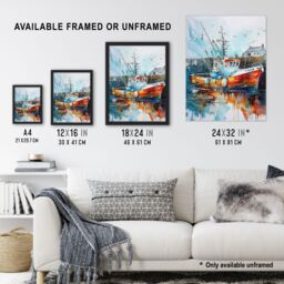 "Artery8 Fishing Boat Harbour Watercolour Classic Coastal Wall Art Print - Size: W24"" x H32""" - thumbnail 3