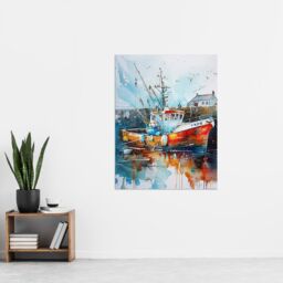 "Artery8 Fishing Boat Harbour Watercolour Classic Coastal Wall Art Print - Size: W24"" x H32""" - thumbnail 4