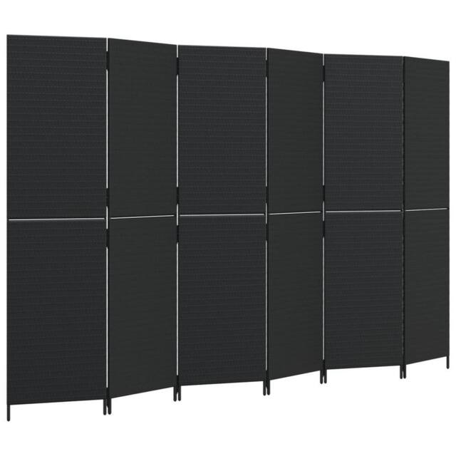 Berkfield Home Room Divider 6 Panels Black Poly Rattan - image 1