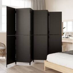 Berkfield Home Room Divider 6 Panels Black Poly Rattan - thumbnail 3