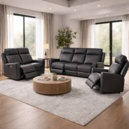 Aspire Rivington Real Leather Power Recliner 3+2+1 Sofa Set with USB Charging in Charcoal - thumbnail 1