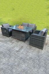 Fimous Rattan Outdoor Gas Fire Pit Table Sets Gas Heater Love Sofa Adjustable Chairs in Dark Grey - thumbnail 5