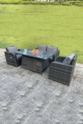 Fimous Rattan Outdoor Gas Fire Pit Table Sets Gas Heater Love Sofa Adjustable Chairs in Dark Grey - thumbnail 3