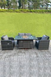 Fimous Rattan Outdoor Gas Fire Pit Table Sets Gas Heater Love Sofa Adjustable Chairs in Dark Grey - thumbnail 4