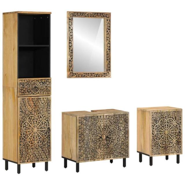 Berkfield Home 4 Piece Bathroom Furniture Set Solid Wood Mango in Brown - image 1