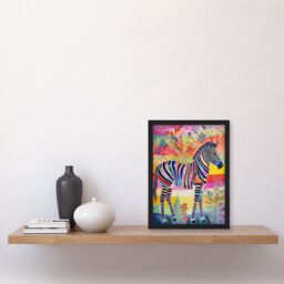 Artery8 Zebra Rainbow Floral Abstract Folk Art Artwork Framed Wall Art Print A4 in Black - thumbnail 2