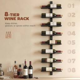 HOMCOM Wall Mount Wine Rack for 8 Wine Bottles, Black - thumbnail 4