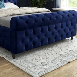 Casani Steeton Sleigh Upholstered Blue Soft Velvet Designer Bed Frame - Size: Single - thumbnail 7