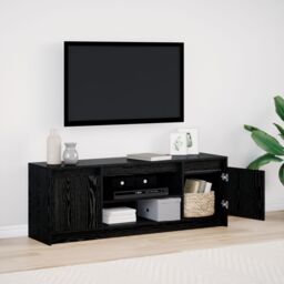 Berkfield Home TV Cabinet with LED in Black Oak, 139.5x34x50 cm, Made of Engineered Wood - Size: 139.5x34x50 cm - thumbnail 1