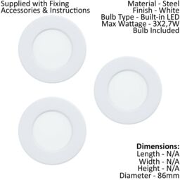 Loops 3 PACK Flush Ceiling Downlight White Steel 2.7W Built in LED 85mm 3000K - thumbnail 2