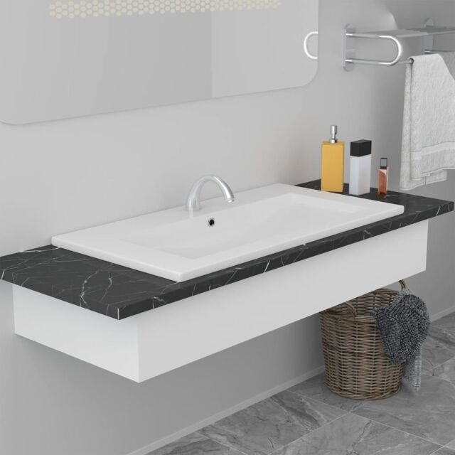 Berkfield Home Built-in Basin 91x39.5x18.5 cm Ceramic White - image 1
