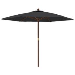 Berkfield Home Garden Parasol with Wooden Pole Black 299x240 cm - thumbnail 1