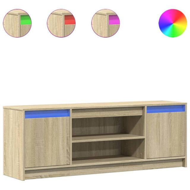 Berkfield Home TV Cabinet with LED Sonoma Oak 139.5x34x50 cm Engineered Wood in Light Tan - image 1