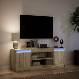 Berkfield Home TV Cabinet with LED Sonoma Oak 139.5x34x50 cm Engineered Wood in Light Tan - thumbnail 5
