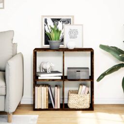 Berkfield Home Room Divider Bookcase Smoked Oak 69.5x29x69.5 cm Engineered Wood in Brown - thumbnail 3