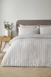 Catherine Lansfield 'So Soft Seersucker Stripe' Duvet Cover Set in Natural - Size: Single - thumbnail 1