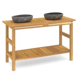 Berkfield Home Bathroom Vanity Cabinet with River Stone Sinks Solid Wood Teak in Black - thumbnail 2