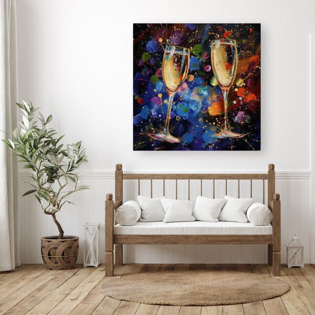 "Warren Reed - Designer Splashart Champagne Flutes Canvas - Size: W30"" x H30""" - image 1