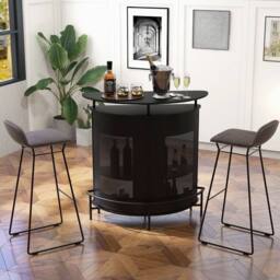 Hinsinc Industrial 4-Tier Curved Counter Home Bar Table in Black - thumbnail 3