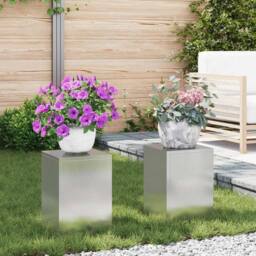 Berkfield Home Outdoor Plant Stands Pillar 2 pcs 24x24x35 cm Stainless Steel in Silver - Size: 24 x 24 x 35 cm - thumbnail 2