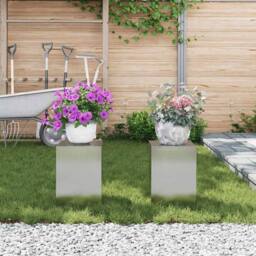 Berkfield Home Outdoor Plant Stands Pillar 2 pcs 24x24x35 cm Stainless Steel in Silver - Size: 24 x 24 x 35 cm - thumbnail 4