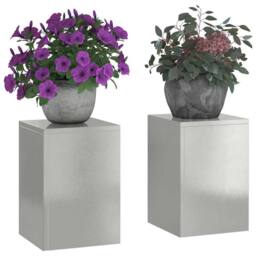 Berkfield Home Outdoor Plant Stands Pillar 2 pcs 24x24x35 cm Stainless Steel in Silver - Size: 24 x 24 x 35 cm - thumbnail 1