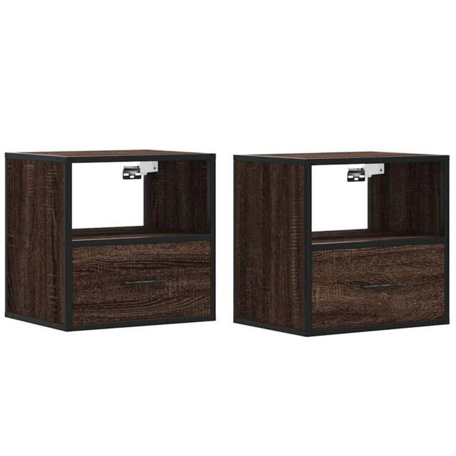 Berkfield Home Wall-mounted Bedside Cabinets 2 pcs Brown Oak 40x31x39.5 cm - image 1