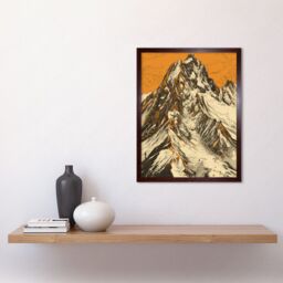 "Artery8 Wall Art Print K2 Mountain Peak Summit Climbers White & Orange Art Framed in Brown - Size: W12"" x H16""" - thumbnail 2