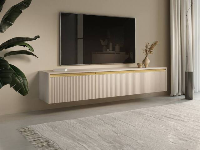 Vente-unique Wall - Mounted Or Freestanding TV Unit With 3 Doors In MDF - Beige and - image 1