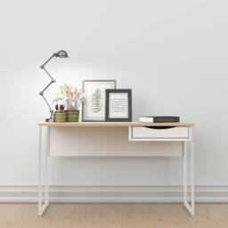 CALICOSY Desk With 1 Drawer & Metal Legs, 130 Cm Wide - FUNCTION in White - thumbnail 2