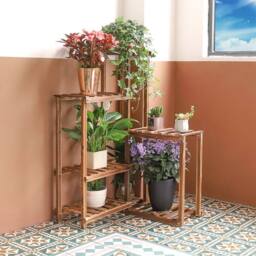 KORVIXA 6 Tiers Wood Rack Combination Plant Shelf in Brown - Size: Large - thumbnail 4
