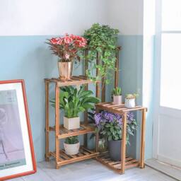 KORVIXA 6 Tiers Wood Rack Combination Plant Shelf in Brown - Size: Large - thumbnail 3