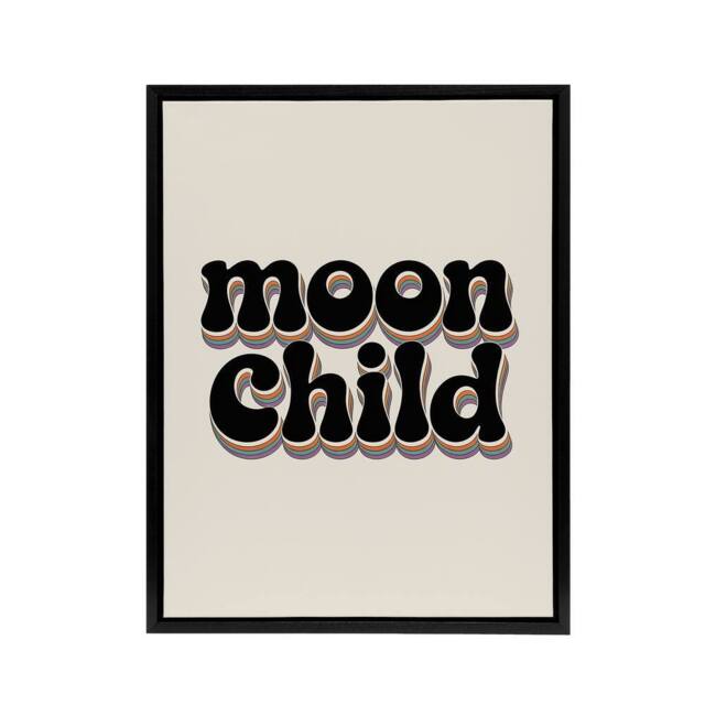 "Artery8 Moon Child Retro Rainbow Font Typography Black Framed Canvas Art Print in Beige - Size: W12"" x H16""" - image 1