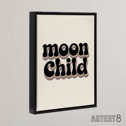 "Artery8 Moon Child Retro Rainbow Font Typography Black Framed Canvas Art Print in Beige - Size: W12"" x H16""" - thumbnail 2