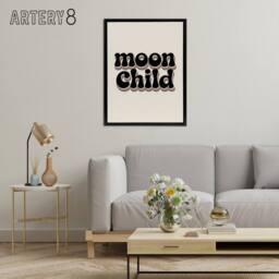"Artery8 Moon Child Retro Rainbow Font Typography Black Framed Canvas Art Print in Beige - Size: W12"" x H16""" - thumbnail 3