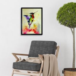 "Artery8 Wall Art Print Elegant Hummingbird Abstract Watercolour Art Framed in Black - Size: W12"" x H16""" - thumbnail 2