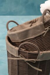 Orsina Set Of Three Grey Round Storage Baskets, Cotton Rope Basket With Liner For Laundry, Wire Frame Baskets - thumbnail 4