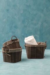 Orsina Set Of Three Grey Round Storage Baskets, Cotton Rope Basket With Liner For Laundry, Wire Frame Baskets - thumbnail 2