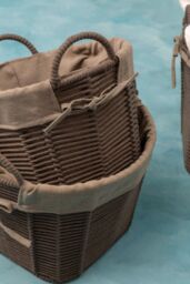 Orsina Set Of Three Grey Round Storage Baskets, Cotton Rope Basket With Liner For Laundry, Wire Frame Baskets - thumbnail 5